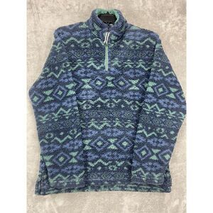 Southern Marsh Blue and Teal Patterned Fleece Quarter-Zip Sweater